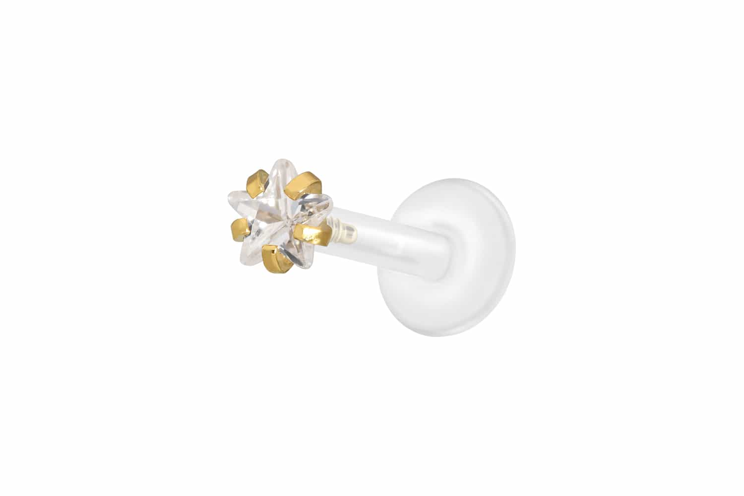 PTFE Labret Piercing mit Innengewinde + Titan-Aufsatz EINGEFASSTER KRISTALLSTERN